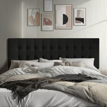 Castle Place Upholstered Button Tufted Linen Headboard, Black, Twin