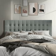 Castle Place Upholstered Button Tufted Linen Headboard, Light Grey, Queen