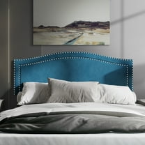 Castle Place Upholstered Nailhead Trimmed Headboard, Navy Blue Velvet, Queen