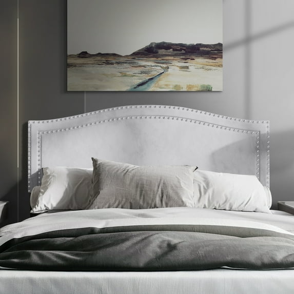 Castle Place Upholstered Nailhead Trimmed Headboard, Silver Grey Velvet, Twin