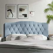 Castle Place Upholstered Tufted Headboard, Light Blue Velvet, Queen