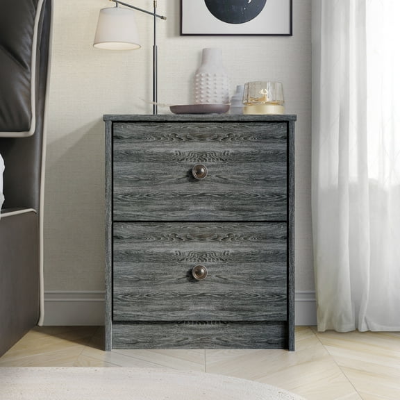 Castle Place Vintage Nightstand with 2 Drawers, Dark Gray