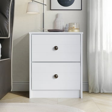 Castle Place Vintage Nightstand with 2 Drawers, White Gray