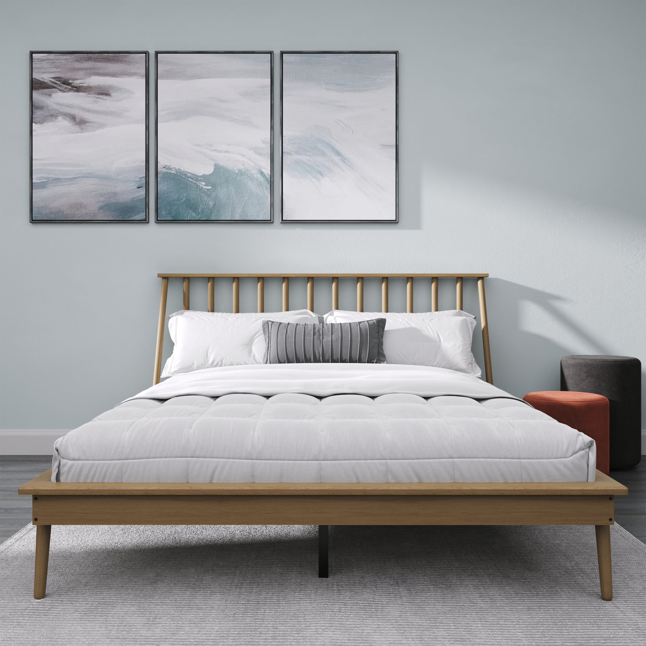 Castle Place Vintage Spindle Wooden King Platform Bed, Light Oak