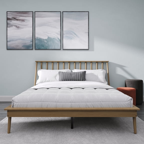 Castle Place Vintage Spindle Wooden King Platform Bed, Light Oak