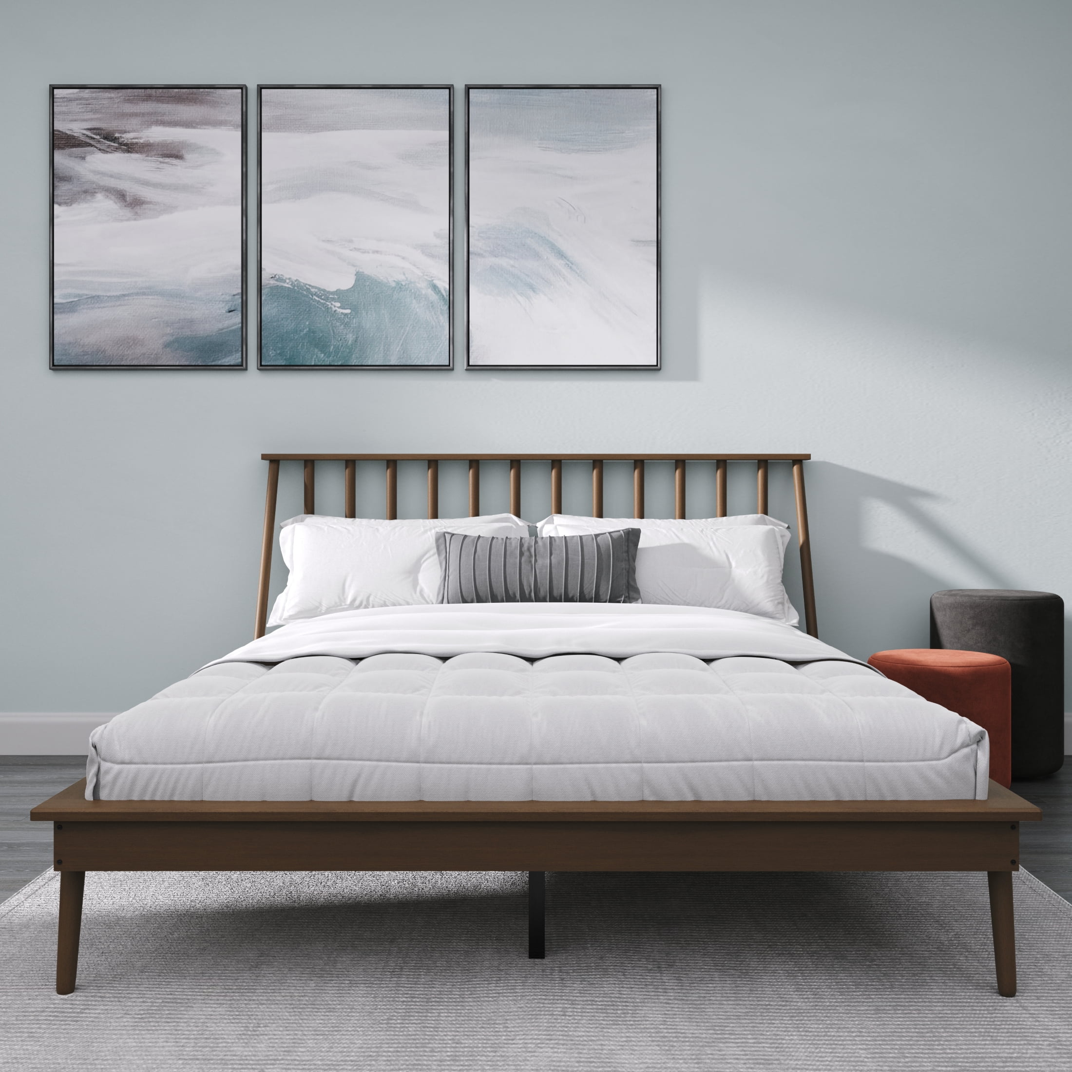 Vintage Spindle Queen Platform Bed in Walnut - Castle Place