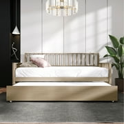 Castle Place Wooden Twin Daybed with Trundle, Antique Gray