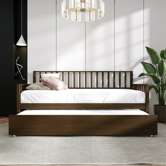 Castle Place Twin Wood Daybed with Trundle, Vintage Style, Walnut