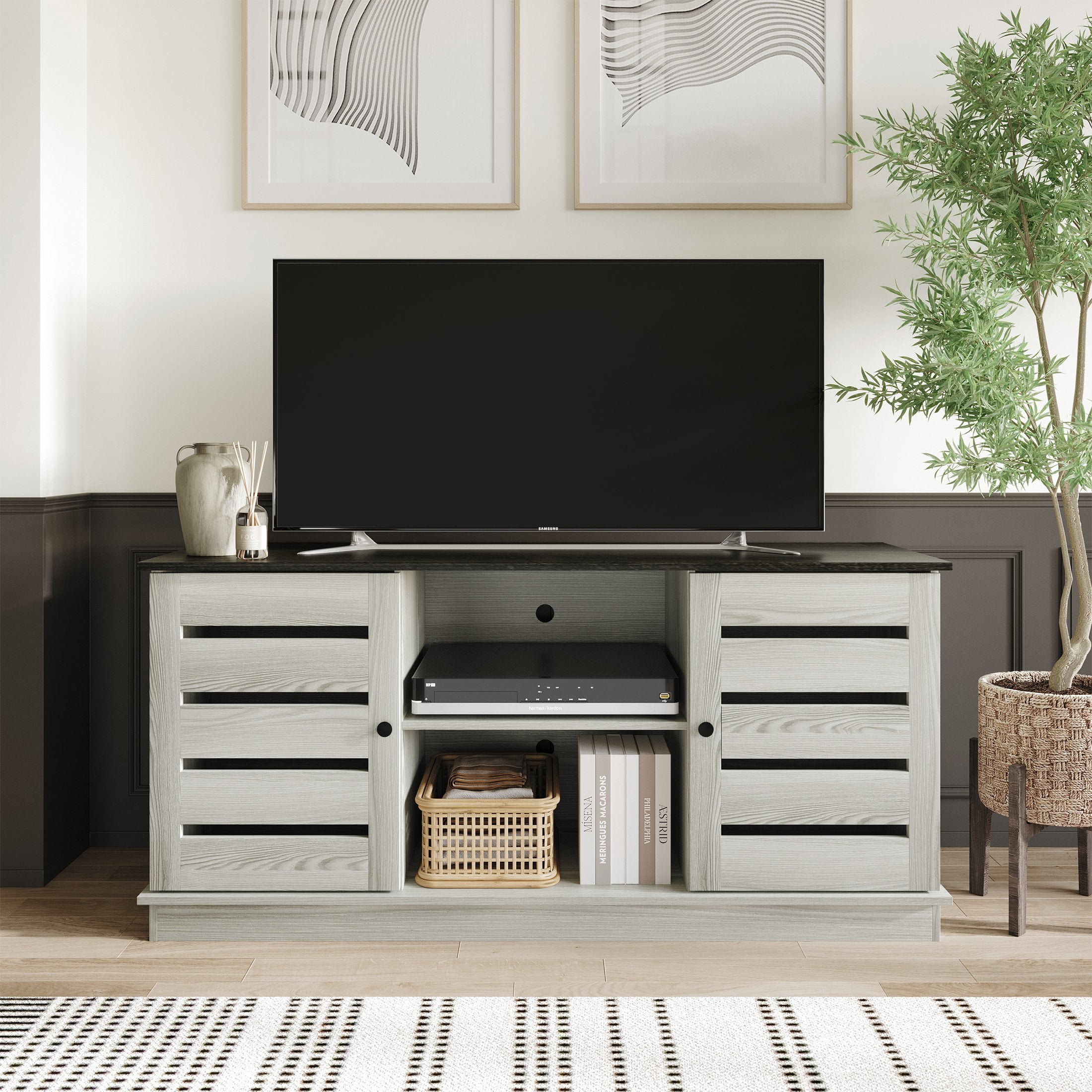 Castle Place Vintage TV Stand Console for TVs up to 50", White