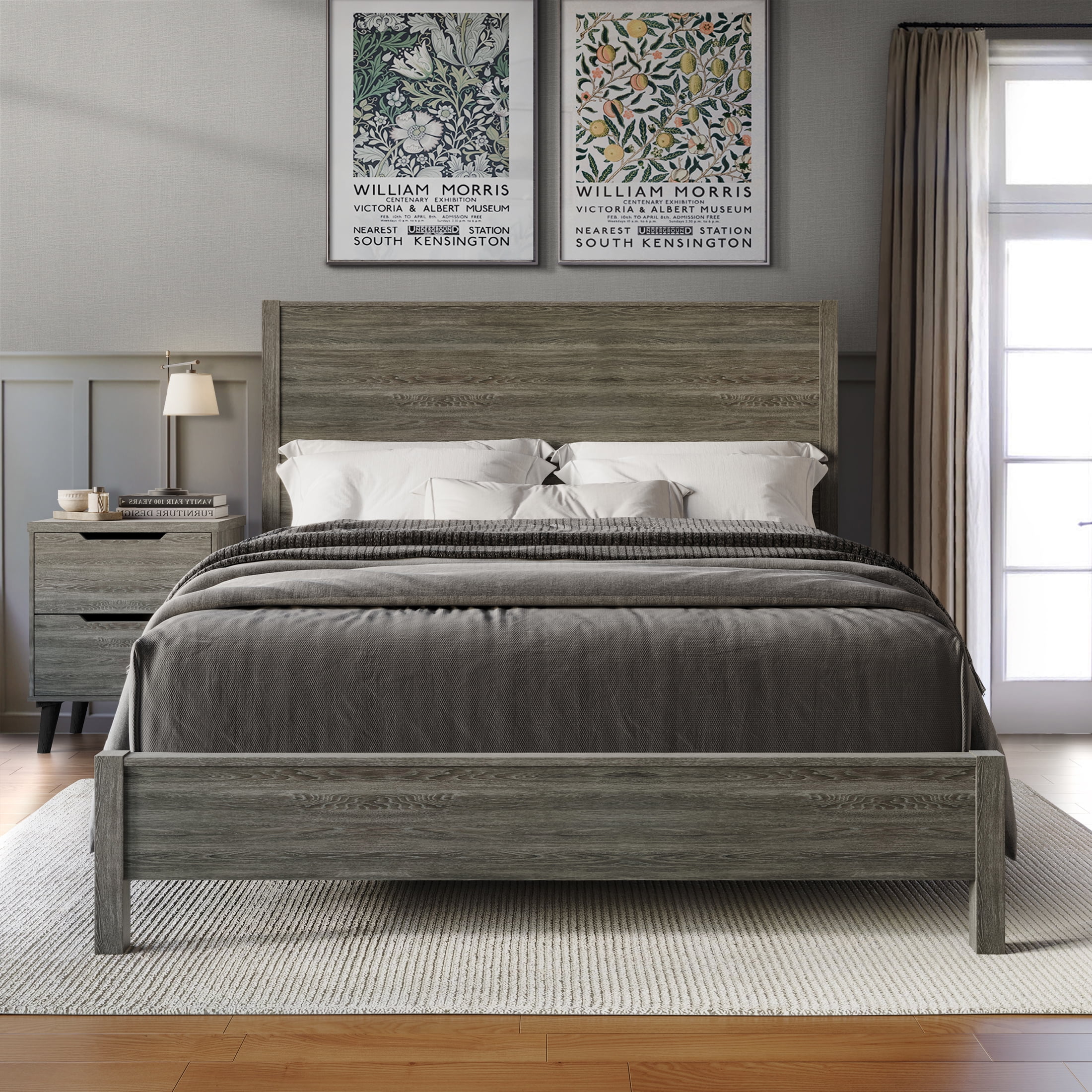 Grey wooden king size bed online