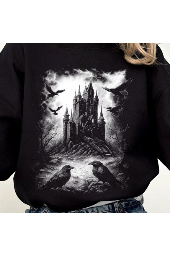 Castle Raven TShirt Dark Fantasy Crow Pullover Gothic Art Gift