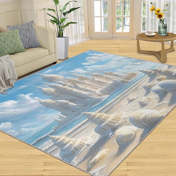 Castle Rugs for Bedroom, Luxury Palace Home Decor & Gifts, Ocean Beach Living Room Rug, Washable Non Slip - Soft Low Pile 1x2ft