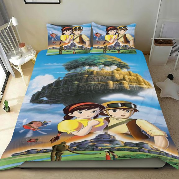 Castle in the Sky Themed Bed Sheet Set Three Piece Set 53x79 In ches Comfortable And Skin Friendly Unique Design Creating A Star Studded Night Home Decor Gifts For Family Friends fans