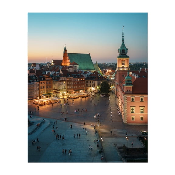Castle Square, Warsaw - Warsaw Mazowieckie Poland Photography Cityscape Nightlife Architecture Travel Poster Scenic Street Photography City Unframed Wall Art Print 6 x 8 inches