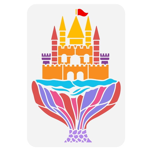 Castle Stencil Painting 11.7x8.3 inch Hollow Out s Tail Craft Stencil Reusable Plastic PET Castle on The Sea Drawing Stencils