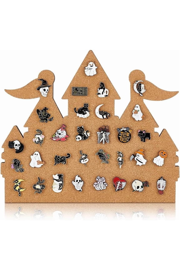 Castle Wall Mounted Brooch Jewelry Display Cork Tray Wooden Enamel Pins Collection Display Board Holder Tan 28x33x1.6cm for diy