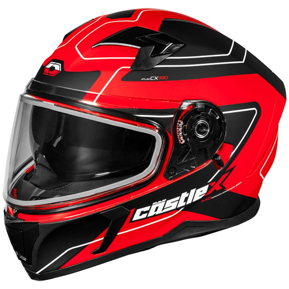 Castle X, 36-14116, Adult Full Face Helmet - Dual Lens Shield - DOT Approved - CX390 - ATLAS - Matte Red/Black, Large