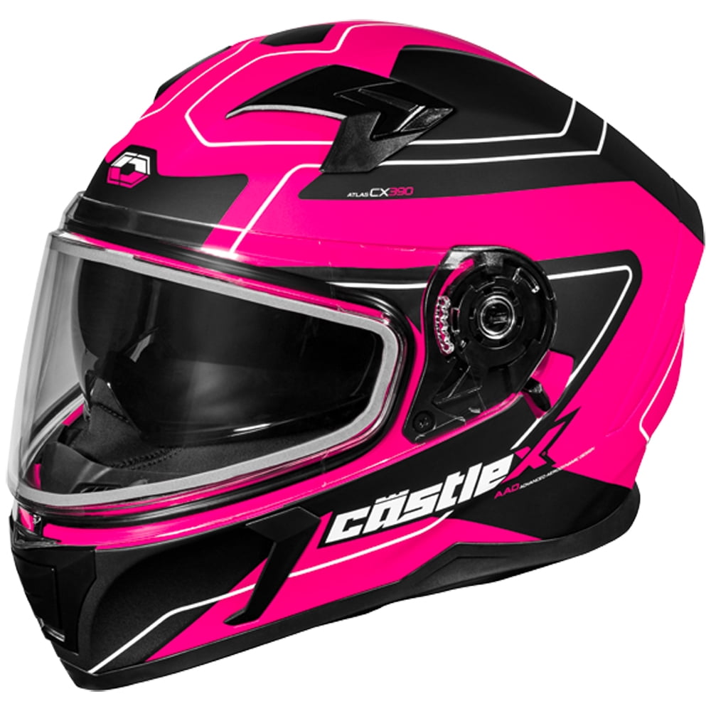 Castle X, 36-14186, Adult Full Face Helmet - Dual Lens Shield - DOT Approved - CX390 - ATLAS - Matte Pink Glo/Black, Large