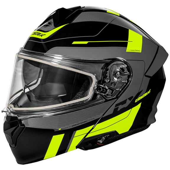 Castle X, 36-16136, Adult Full Face Modular Helmet - Dual Lens Shield - DOT Approved - CX935 - RAID - Gloss Hi-Vis/Charcoal, Large