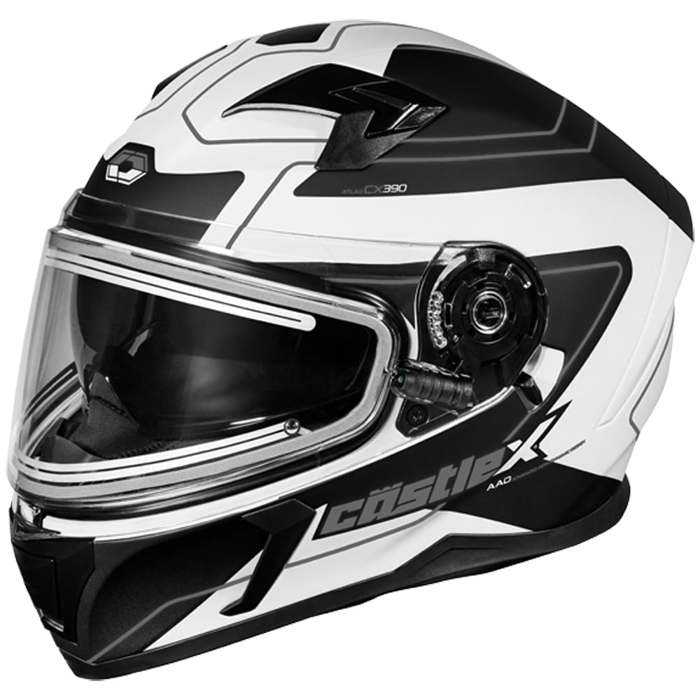 Castle X, 36-24104, Adult Full Face Helmet - Heated Shield - DOT Approved - CX390 - ATLAS - Matte White/Black, Medium