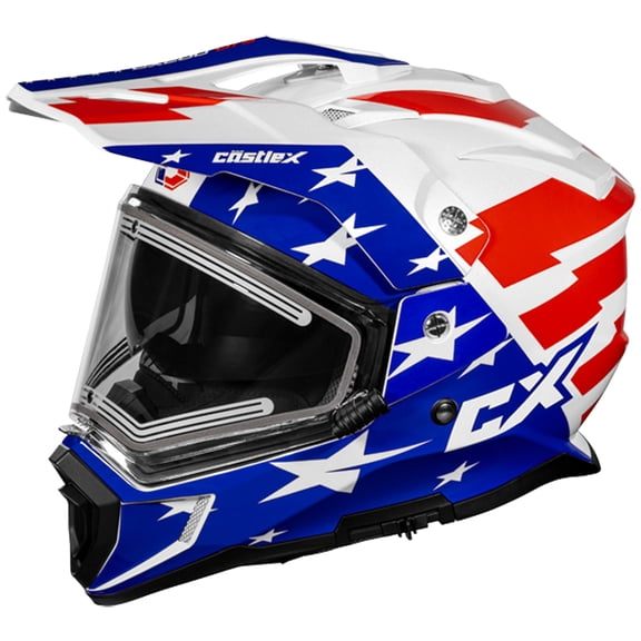 Castle X, 36-28212, Adult Dual Sport Snowmobile Helmet - Heated Shield - CX200 - LIBERTY - Gloss Red/White/Blue, Small