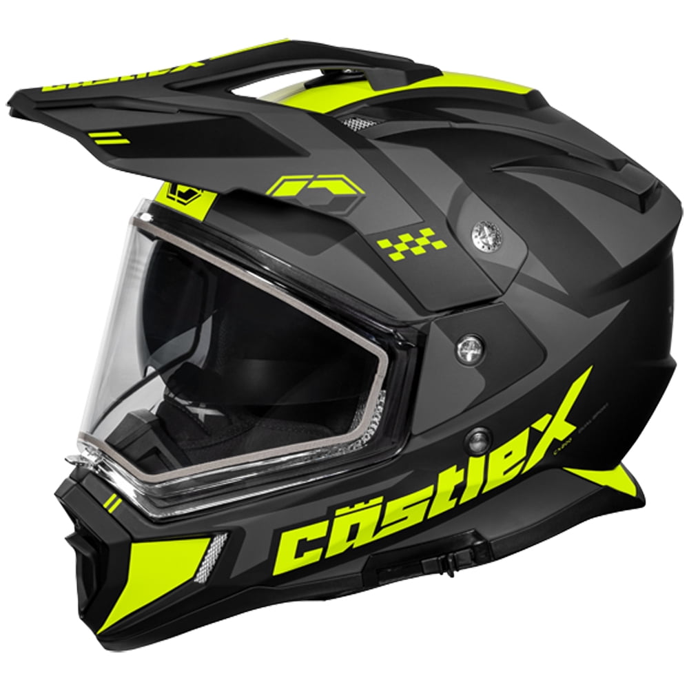 Castle X, 36-18139T, Adult Dual Sport Snowmobile Helmet - Dual Lens Shield - CX200 - WRATH - Matte Hi-Vis, 3X-Large