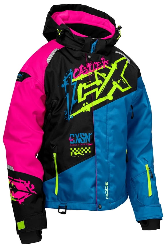 X Code G5 Womens Snow Jacket Process Blue/Pink Glow/Hi-Vis LG