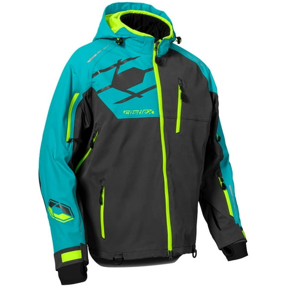 Castle X, 70-0329, Men's Flex Snowmobile Jacket - Charcoal/Turquoise/Hi-Vis, 2X-Large