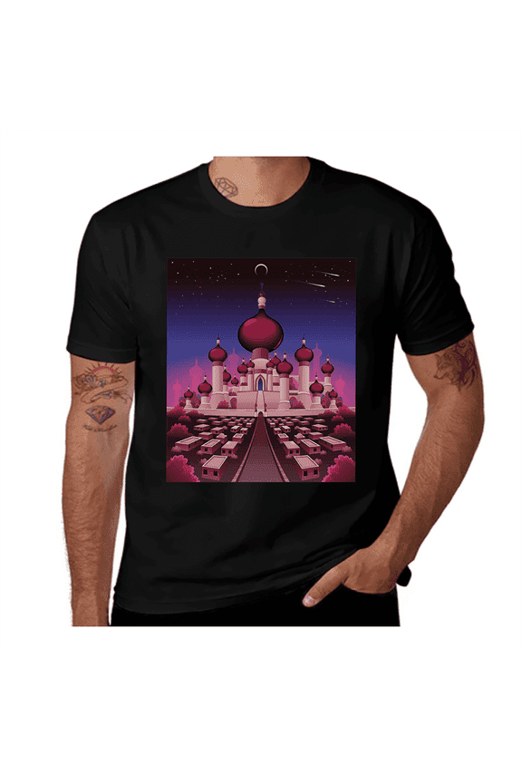 Castle at Night-Fantasy-Magenta-Indigo-Pink Casual Streetwea Everyday Tshirt Comfortable Wear tee shirt
