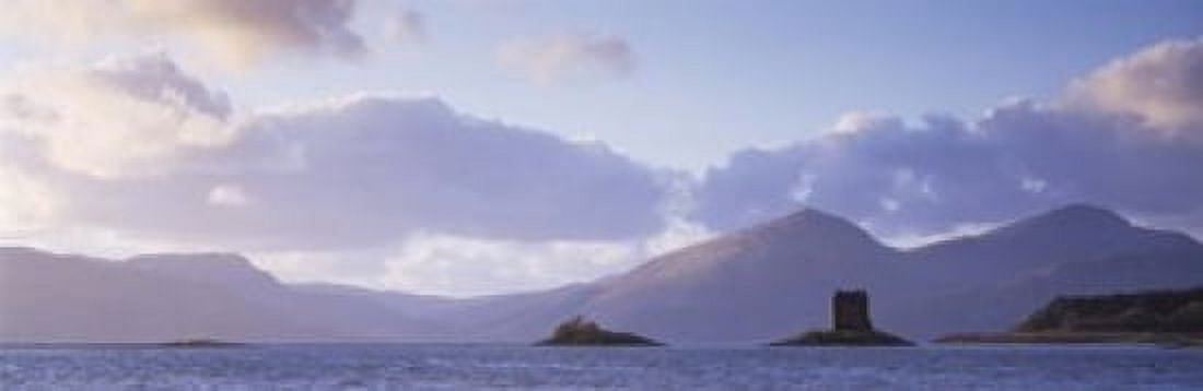 Castle at dusk with mountains in the background Castle Stalker Argyll Highlands Region Scotland Canvas Art - Panoramic Images (18 x 6)