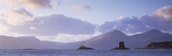 Castle at dusk with mountains in the background Castle Stalker Argyll Highlands Region Scotland Canvas Art - Panoramic Images (36 x 12)