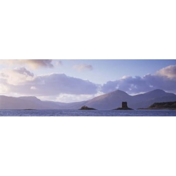 Castle at dusk with mountains in the background, Castle Stalker, Argyll, Highlands Region, Scotland Poster Print (18 x 6)