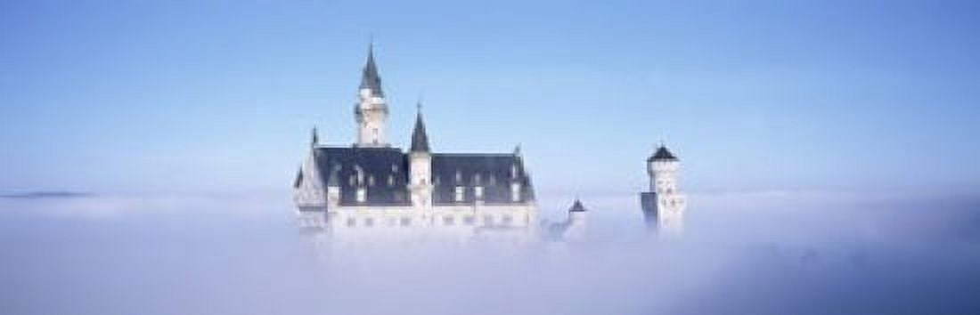 Castle covered with fog Neuschwanstein Castle Bavaria Germany Canvas Art - Panoramic Images (18 x 6)