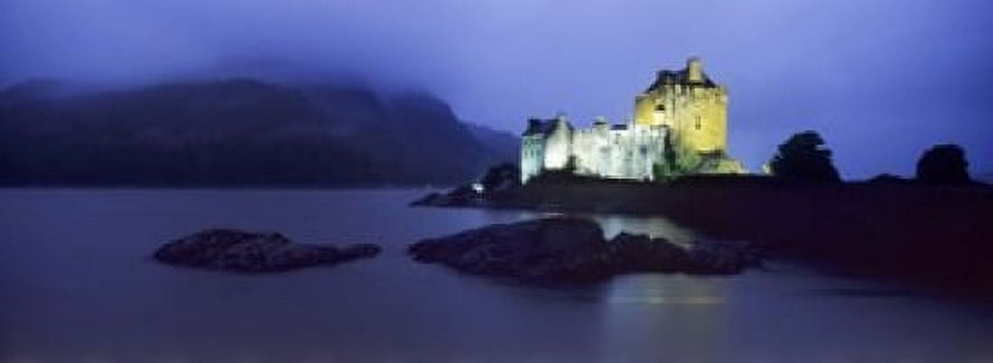 Castle lit up at dusk Eilean Donan Castle Loch Duich Dornie Highlands Region Scotland Canvas Art - Panoramic Images (18 x 7)