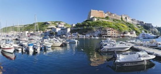 Castle on a hill Bonifacio Harbour Corsica France Canvas Art - Panoramic Images (24 x 12)