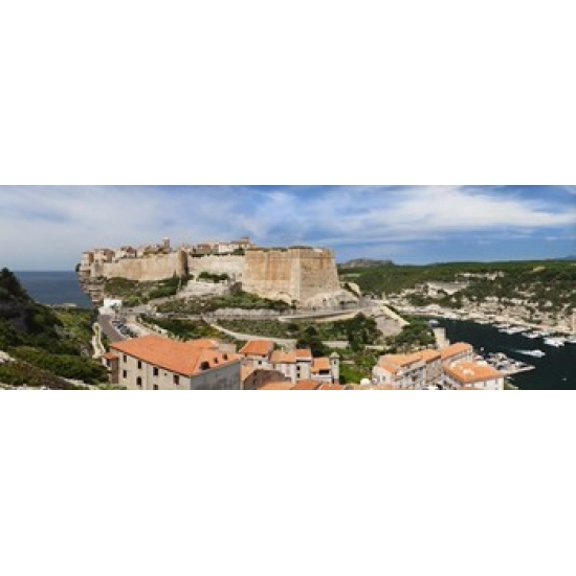 Castle on a hill Bonifacio Harbour Corsica France Canvas Art - Panoramic Images (36 x 13)