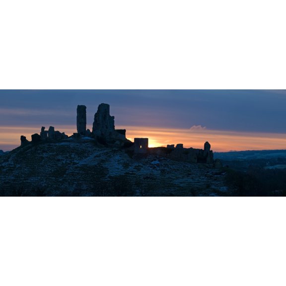 Castle on a hill Corfe Castle Dorset England Canvas Art - Panoramic Images (36 x 12)