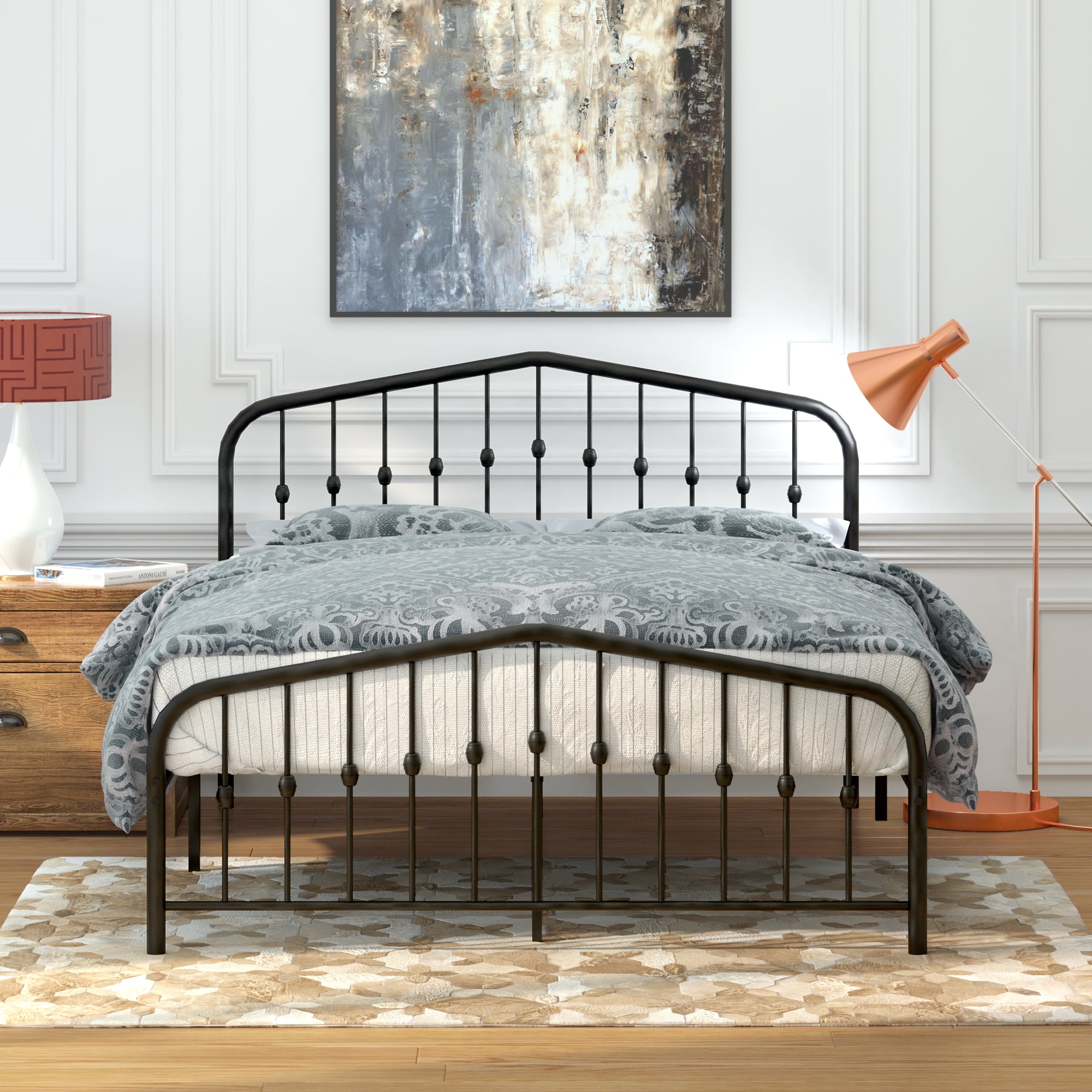CastleBeds Washington Queen Metal Bed Frame with Headboard and