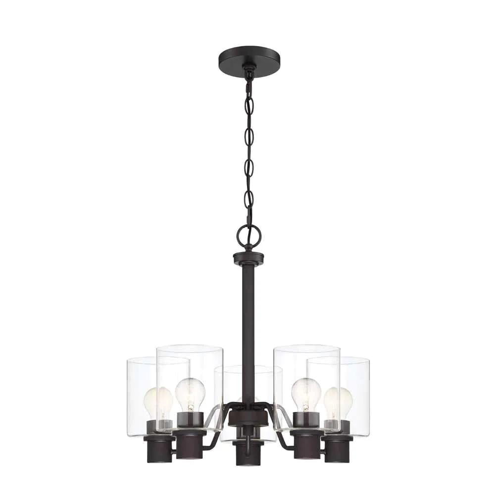 Castleford 5-Light Satin Bronze Chandelier with Clear Glass Shades for Dining Rooms