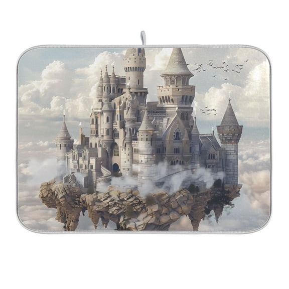 Castles Float in Air Dish Drying Mat 16x18 Absorbent Microfiber Draining Rack Pad for Kitchen Counter Sink