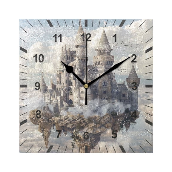 Castles Float in Air Wall Clock Battery Operated Silent Non-Ticking Bedroom Office Kitchen Home School Decor 7.8"(Black)