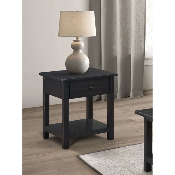 Castleton Distressed Java 1-drawer Wood End Table with Shelf