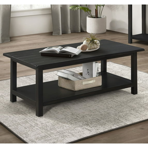 Castleton Distressed Java Wood Coffee Table with Shelf