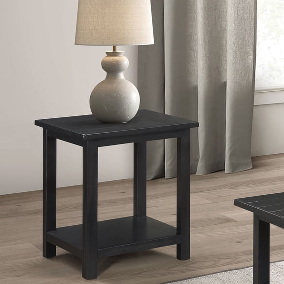 Castleton Distressed Java Wood End Table with Shelf - Rustic Square Accent Side Nightstand for Living Room, 20x20x24, Brown/Black, Solid Wood, Viet Nam