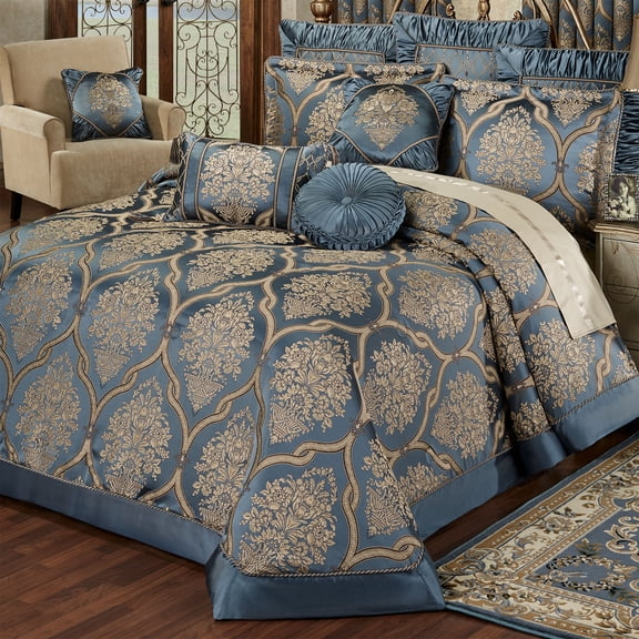 Castleton Traditional Damask Medallion Bedding, Steel Blue, 3-pc Cal King Bedspread Set