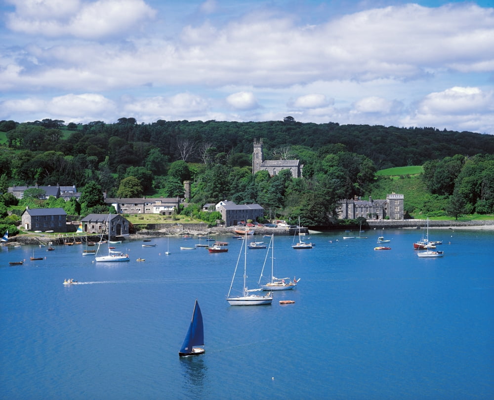 Castletownsend Co Cork Ireland Village On The Coast With Saint Barrahanes Church In The Distance Canvas Art - The Irish Image Collection Design Pics (34 x 26)