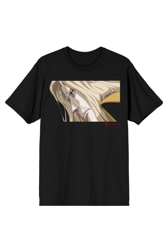 Castlevania Alucard Character Closeup Men's Black Graphic Tee-XXL