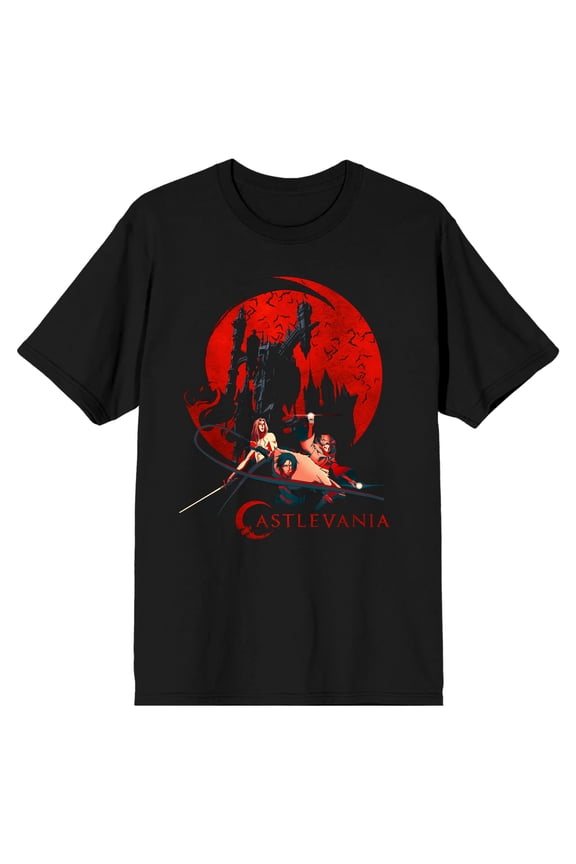 Castlevania Alucard, Trevor Belmont, and Sypha Belnades Men's Black Graphic Tee-XXL