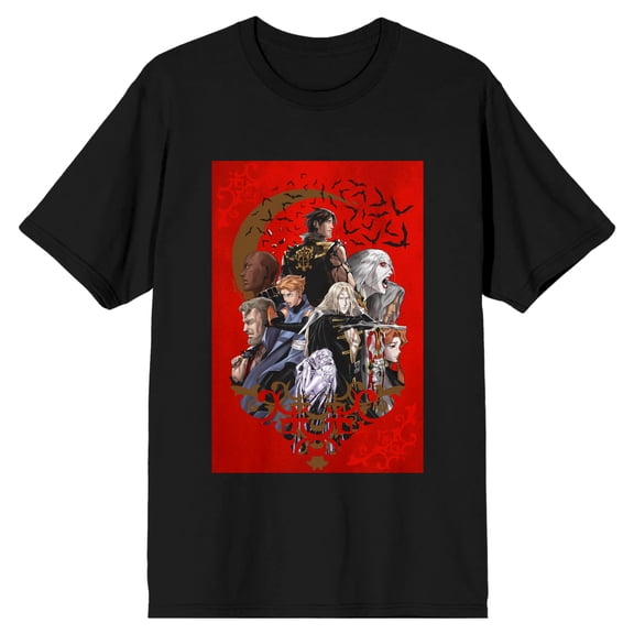 Castlevania Characters in Red Men's Black Graphic Tee-XXL