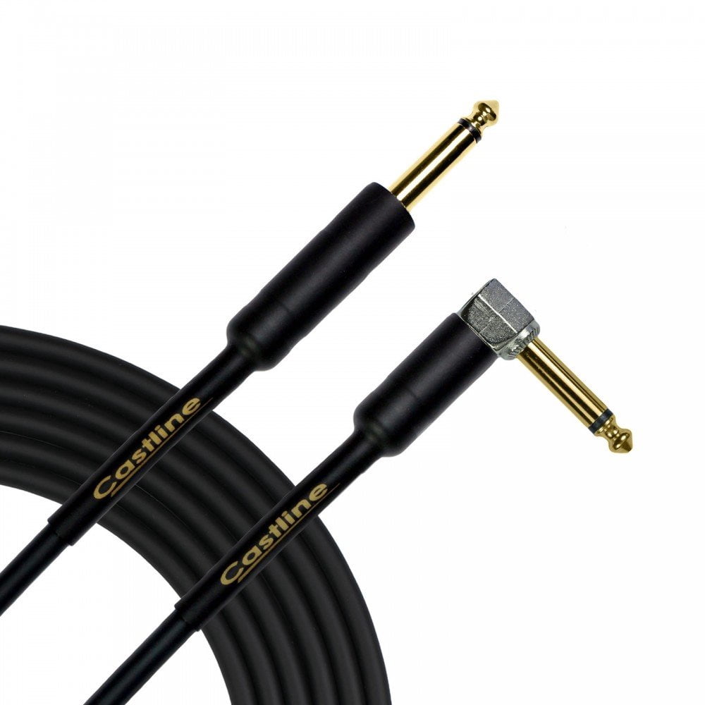 Castline Gold Guitar 1/4" TS Straight 1/4" TS Right Angle Unbalanced Patch Cable Mogami 2524 (15 Ft)